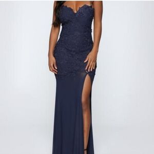 Fashion Nova Navy Blue Lace Maxi Dress
